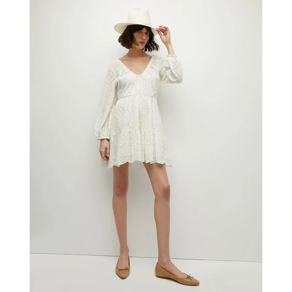 Veronica Beard White Eyelet Long Sleeve Mini Dress - Picture 4 of 4